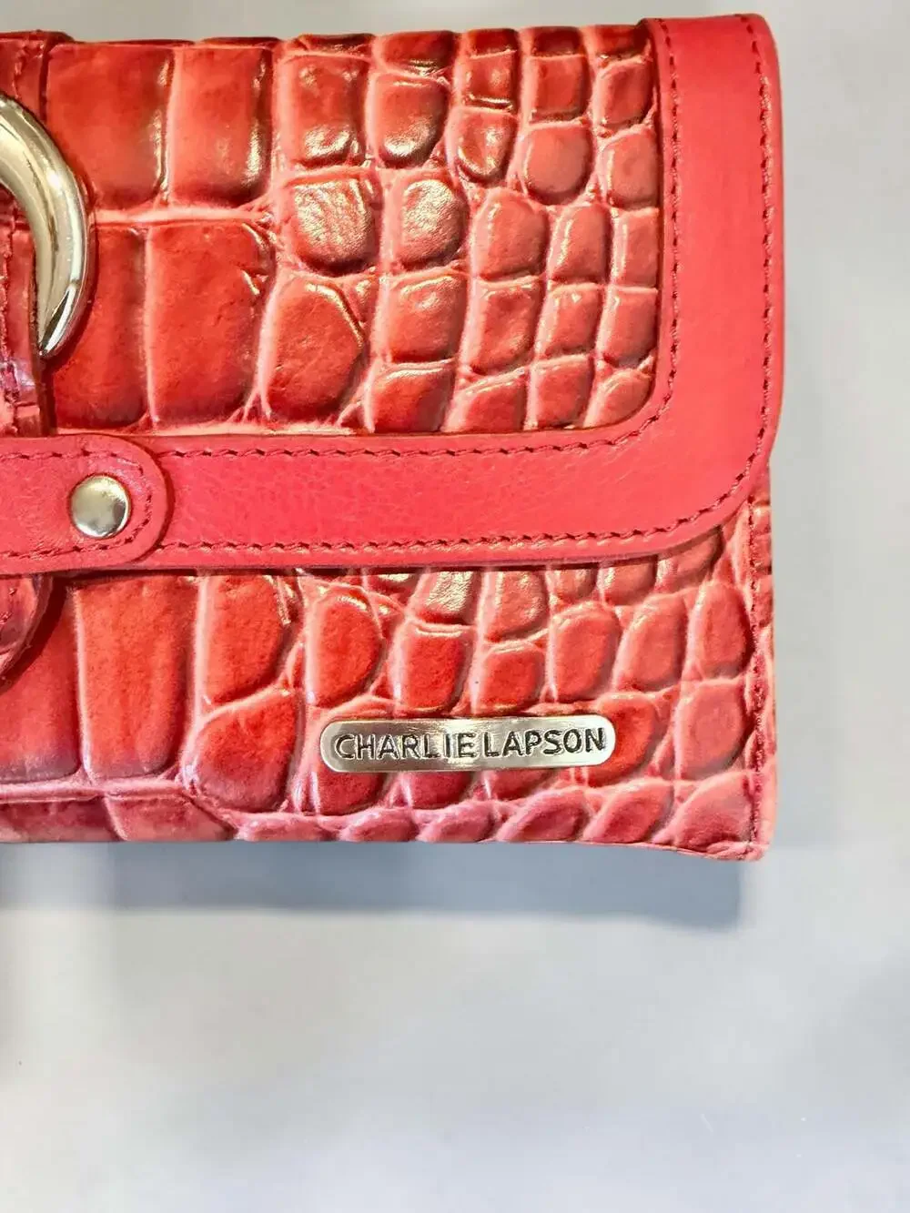 Charlie Lapson Red Crocodile Embossed Leather Hobo Bag and Matching Wallet Set